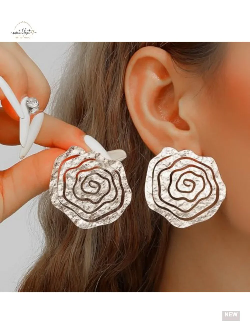Chunky Spiral Drop Dangle Earrings Hammered Metal Geometric Fashion